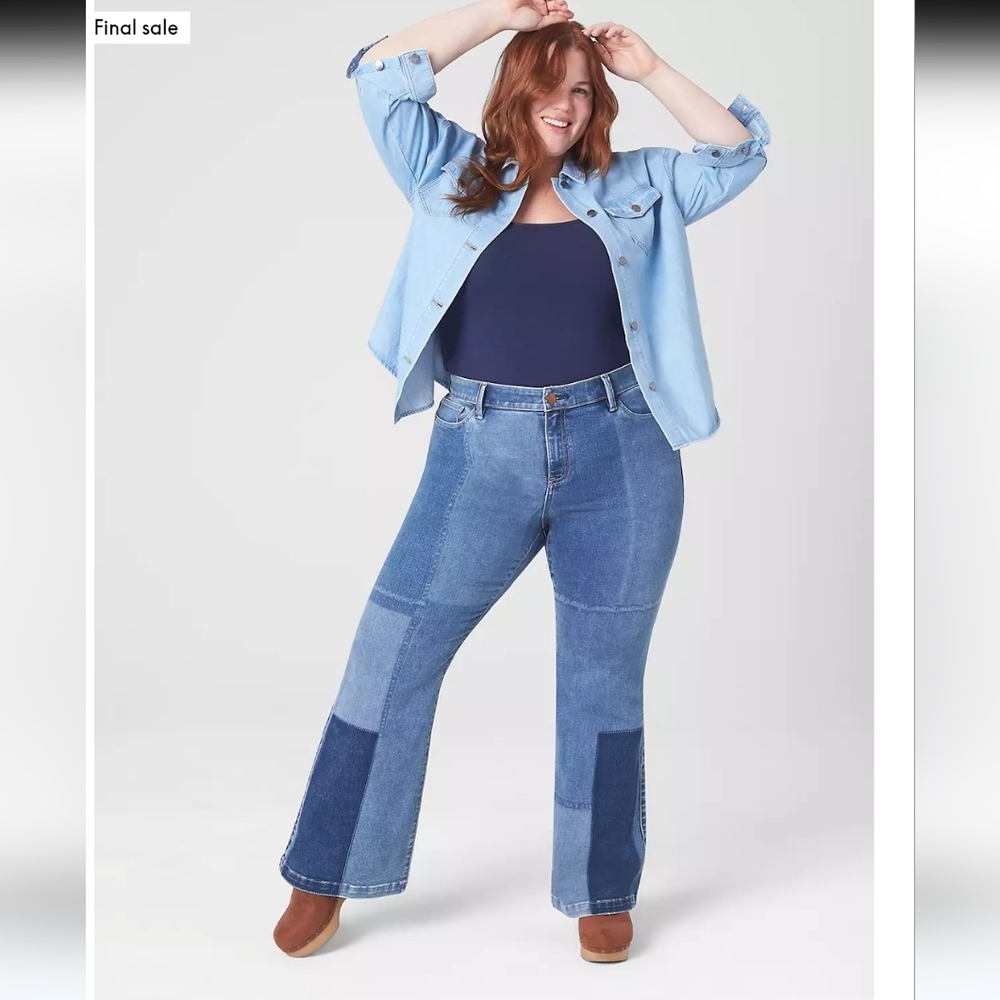 Lane Bryant Curvy Fit Body Icon Flare Jean Patchwork Flex Magic High-rise 24